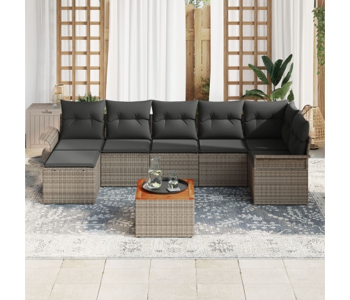 Juego de Sofás de Jardín  de 8 Piezas con Cojines Gris Poliratán Acacia
