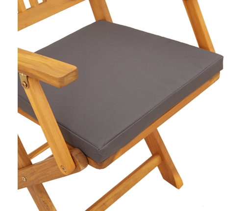 Sillas de Jardín Plegables  con Cojín Gris 2pcs de Madera Acacia Sólida