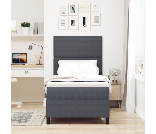 Cama con cajón de  con colchón&LED Gris Oscuro 90x200 cm Tela de terciopelo