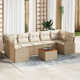 Set de Sofá de Jardín de 8 Piezas con Cojines Beige Poliratán