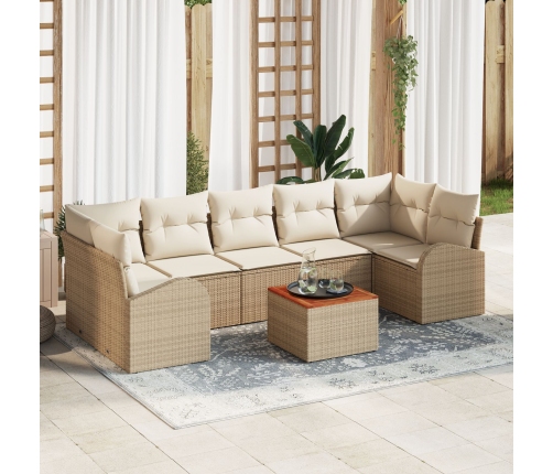 Set de Sofá de Jardín de 8 Piezas con Cojines Beige Poliratán