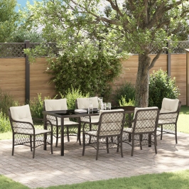Conjunto de Comedor de Jardín  de 7 Piezas con Cojines de Poliratán Marrón
