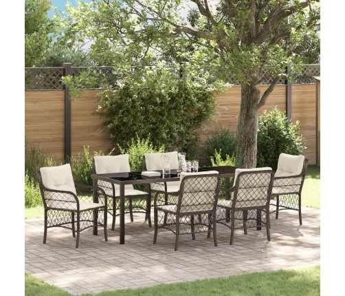 Conjunto de Comedor de Jardín  de 7 Piezas con Cojines de Poliratán Marrón