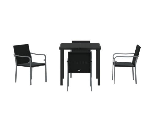 Conjunto de Comedor de Jardín de 5 Piezas con Cojines de Poliratán Negro