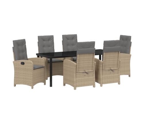 Juego de comedor de jardín  de 7 piezas con cojines - Poliratán beige