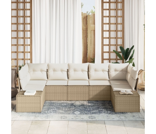 Conjunto de sofá de jardín  de 7 piezas con cojines Beige Polyratán