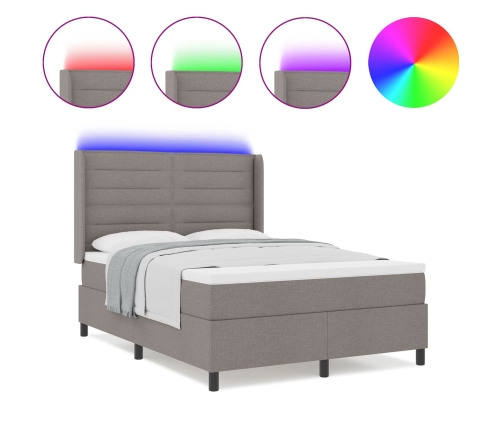 Cama box spring con colchón y LED Taupe 140x200 cm Tela