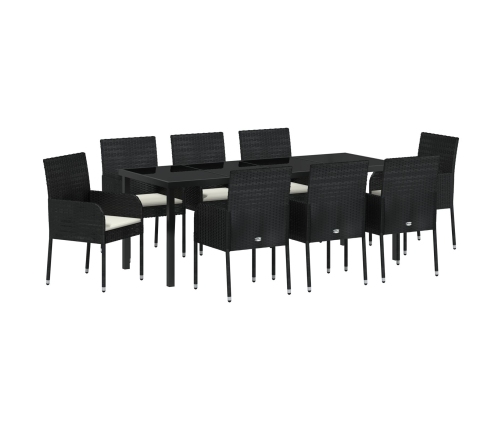 Juego de Comedor de Jardín de 9 Piezas  con Cojines Negro Poliratán