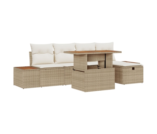 Set de Sofás de Jardín de 6 Piezas con Cojines Beige Ratán Sintético