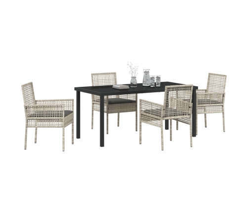 Conjunto de Comedor de Jardín de 5 Piezas con Cojines Gris Claro Poliratán