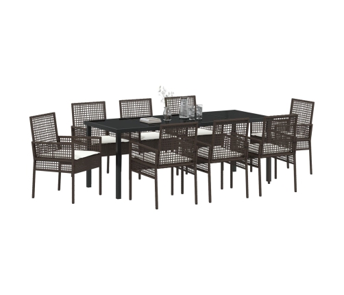 Set de Comedor de Jardín de 9 Piezas con Cojines Poliratán Marrón