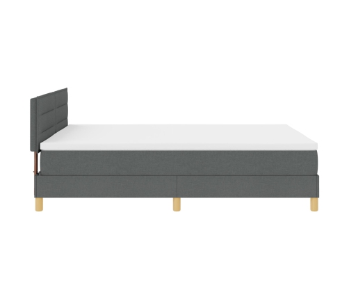 Cama con Box Spring  con Colchón y LED Gris Oscuro 140x200 cm Tela