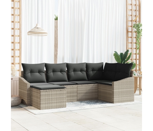 Set de Comedor de Jardín de 6 Piezas con Cojines Ratán Poliéster Gris Claro