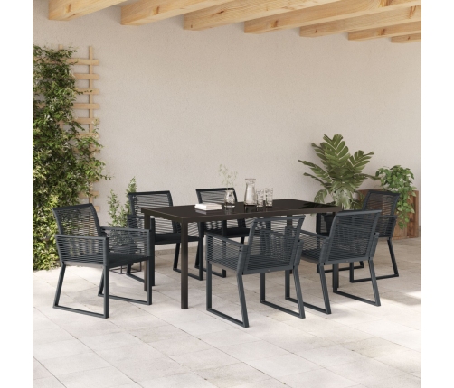 Set de Comedor de Jardín de 7 Piezas  Negro Poliratán