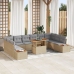 Set de Comedor de Jardín de 11 Piezas con Cojines Beige Ratán Poliéster