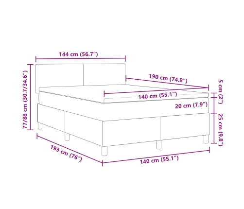 Cama Box Spring con colchón crema 140x200 cm tela de terciopelo