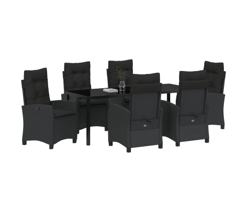 Set de Comedor de Jardín  de 7 Piezas con Cojines Poliratán Negro