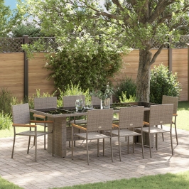Conjunto de Comedor de Jardín de 9 Piezas  en Polirratán Gris
