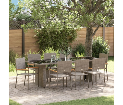 Conjunto de Comedor de Jardín de 9 Piezas  en Polirratán Gris