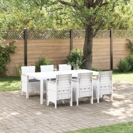 Conjunto de Comedor de Jardín de 7 Piezas con Cojines en Blanco de Poliratán