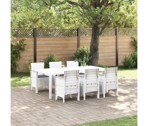 Conjunto de Comedor de Jardín de 7 Piezas con Cojines en Blanco de Poliratán