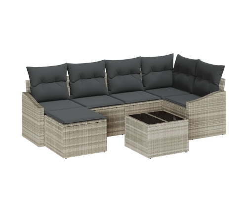 Conjunto de Comedor de Jardín de 7 Piezas con Cojines de Ratán Gris