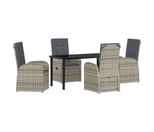 Conjunto de Comedor de Jardín de 5 Piezas con Cojines de Poliratán Gris