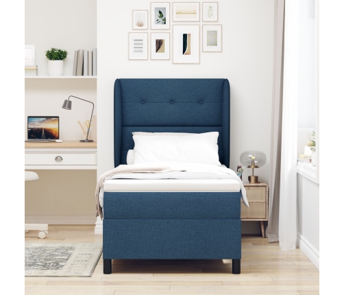 Cama Box Spring  con Colchón Azul 100x200 cm Tela