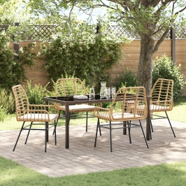 Set de Comedor Jardín  de 5 Piezas con Cojines Marrón Ratán Versátil