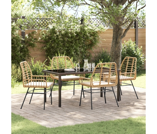 Set de Comedor Jardín  de 5 Piezas con Cojines Marrón Ratán Versátil