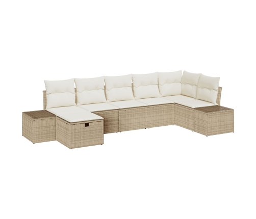 Conjunto de Sofás de Jardín de 7 Piezas con Cojines Beige Ratan Poliéster