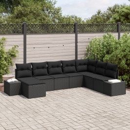Conjunto de Sofá de Jardín  Conjunto de 8 Negro Poliratán