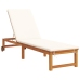 Tumbona con Mesa y Cojín de Madera Sólida de Acacia,  Tumbona con Cojines Crema de Madera Sólida de Acacia,  Mesa Lateral de Jardín 35x35x34 cm de Madera Sólida de Acacia