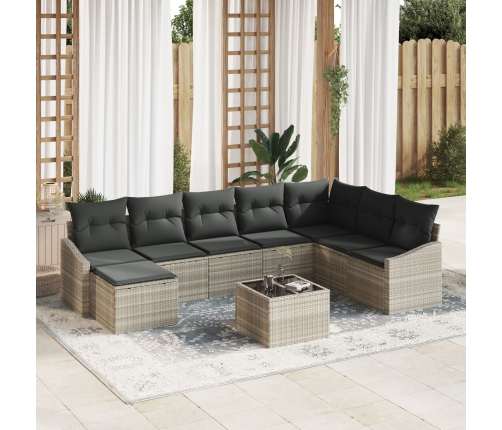Conjunto de Sofás de Jardín de 9 Piezas con Cojines Gris Ratán Sintético