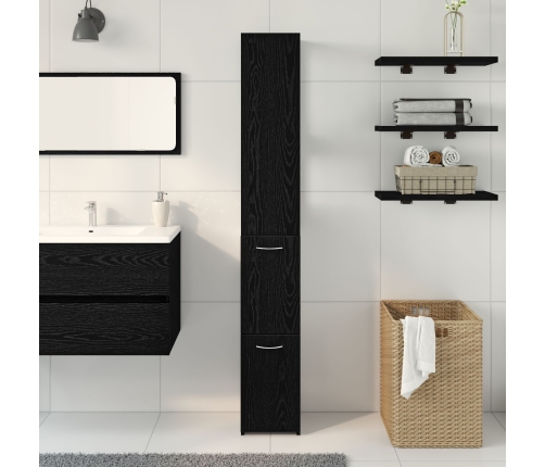 Armario de baño  Negro Roble 25x25x170 cm Madera de Ingeniera