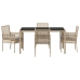 Conjunto de Comedor de Jardín de 5 Piezas con Cojines Beige de Poliratán