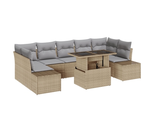 Conjunto de Sofás de Jardín de 8 Piezas con Cojines Beige Poliratán