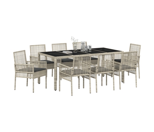 Conjunto de Comedor de Jardín de 9 Piezas  Gris Claro Poliratán