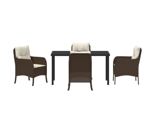 Set de comedor de jardín  de 5 piezas con cojines de poliratán marrón