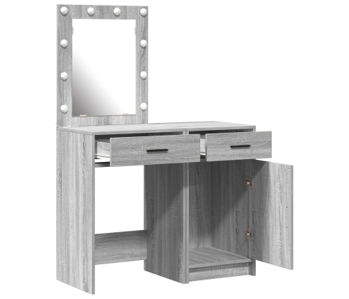Juego de Mesa de Maquillaje de 2 Piezas  con LED en Madera Elaborada Gris Sonoma