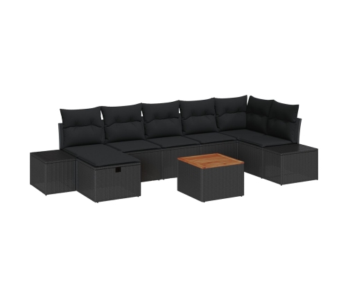 Conjunto de Sofá de Jardín  8 Piezas Negro, Marrón Ratán, Madera