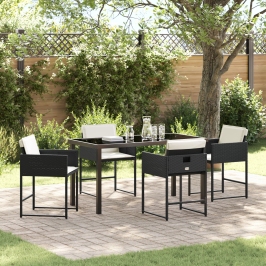 Set de Comedor de Jardín de 5 Piezas con Cojines de Rattan Poliéster Negro