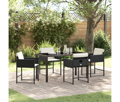 Set de Comedor de Jardín de 5 Piezas con Cojines de Rattan Poliéster Negro