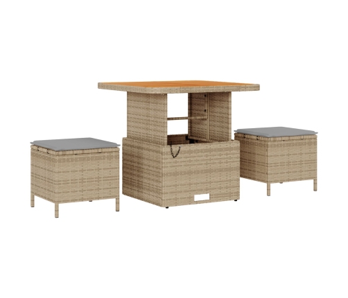 Conjunto de Comedor para Jardín de 3 Piezas con Cojines Beige de Ratán Polímero y Acacia