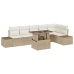 Juego de Sofás de Jardín Set de 7 Beige, Crema Ratán, Poliéster