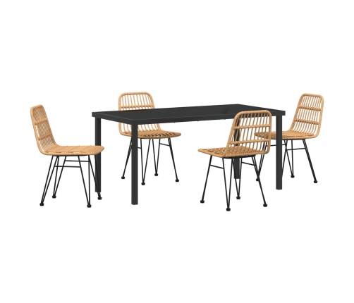 Conjunto de Comedor Jardín de 5 Piezas Marrón Ratán Poliéster
