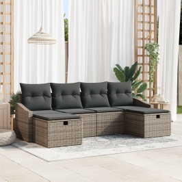 Conjunto de Sofá de Jardín de 6 Piezas con Cojines Gris Poliratán