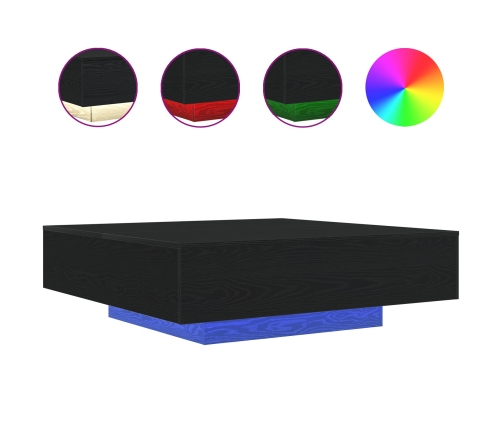 Mesa de café  con luces LED Madera de roble negra 100x100x31 cm
