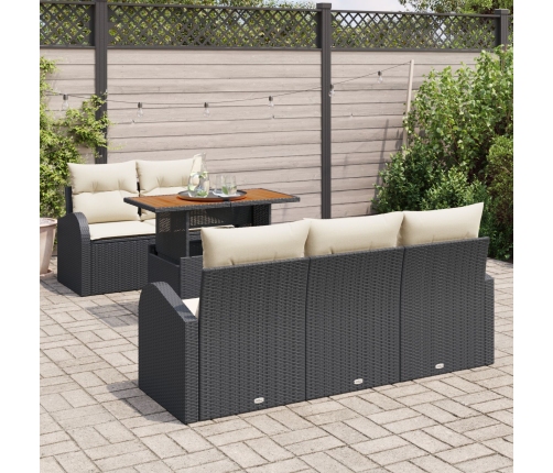 Conjunto de Comedor de Jardín  de 6 Piezas con Cojines Negro de Ratán de Polietileno Acacia
