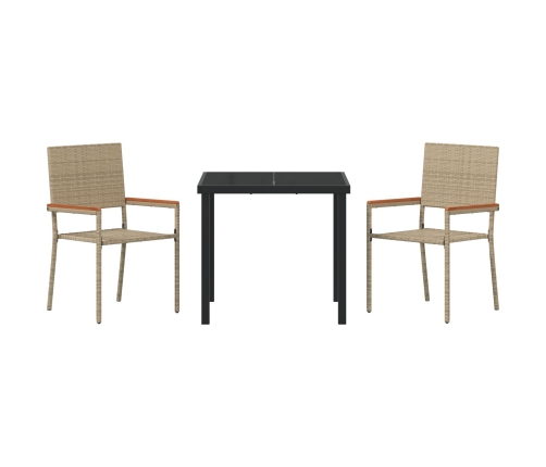 Juego de Comedor de Jardín de 3 Piezas Beige Poliratán